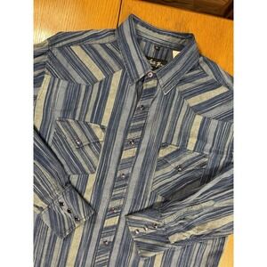 White Horse Western Shirt Pearl Snap Mens XL Blue Striped Cowboy Rodeo